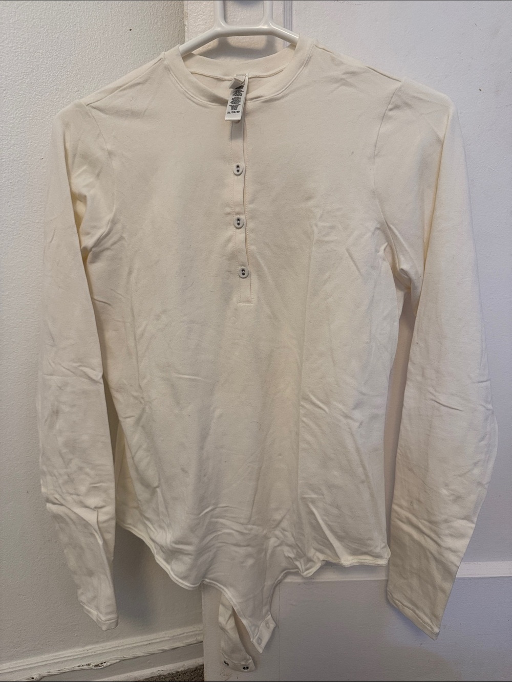 SKIMS Cream Long-Sleeve Henley Bodysuit
